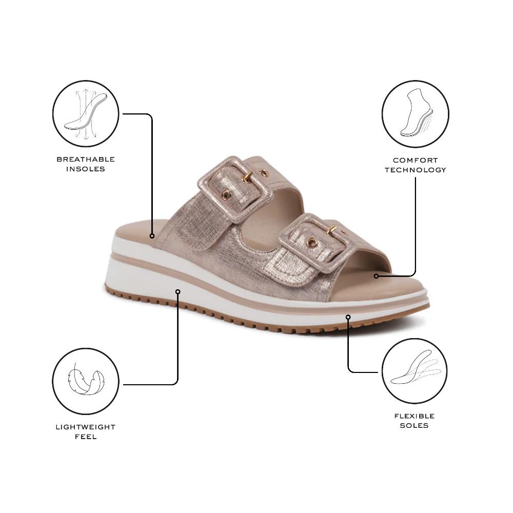 Paradox London Voyage Wedge Sandals Nude Shimmer Comfort Fit Mule Sandals