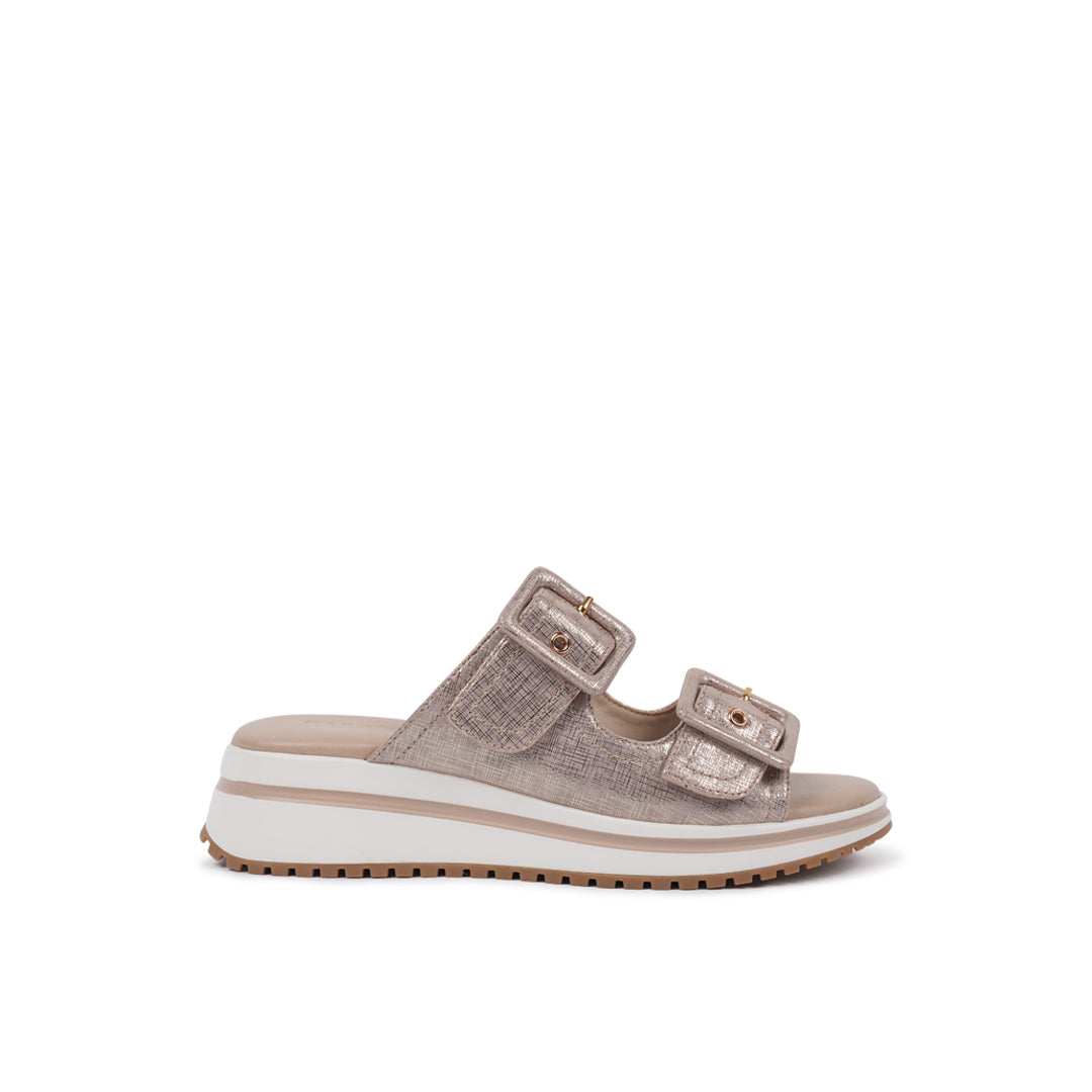 paradox london Voyage Wedge Sandals Nude Shimmer Comfort Fit Mule Sandals