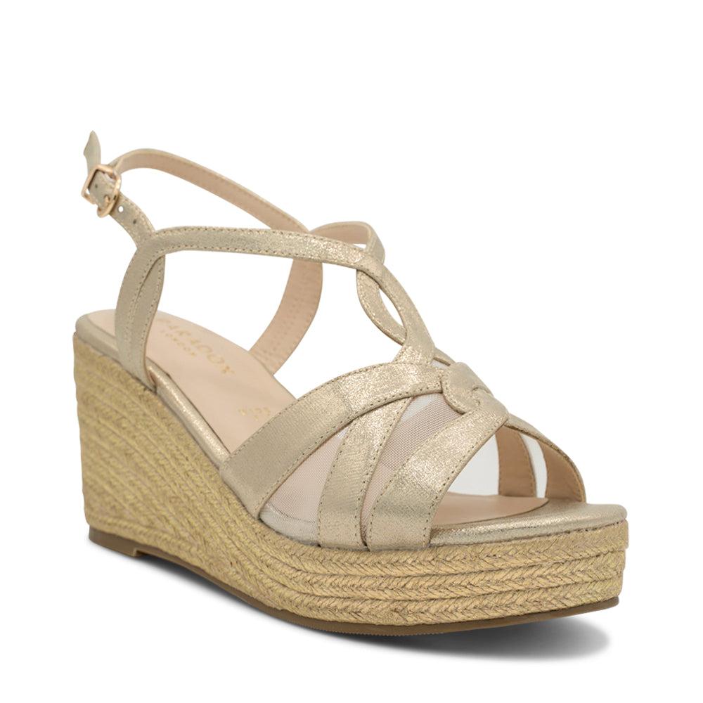 Paradox London Yanelli Wide Fit Sandals Champagne Shimmer Wide Fit Wedge Espadrilles