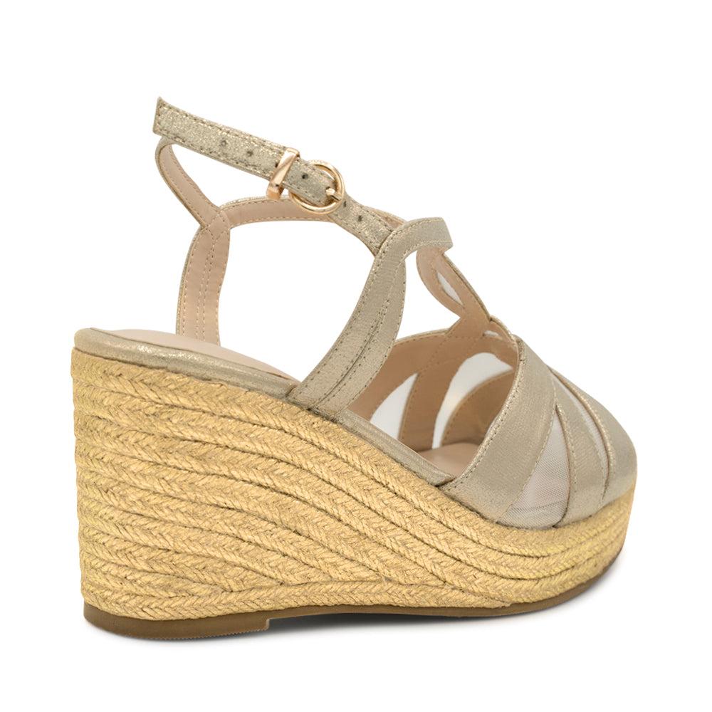 Paradox London Yanelli Wide Fit Sandals Champagne Shimmer Wide Fit Wedge Espadrilles