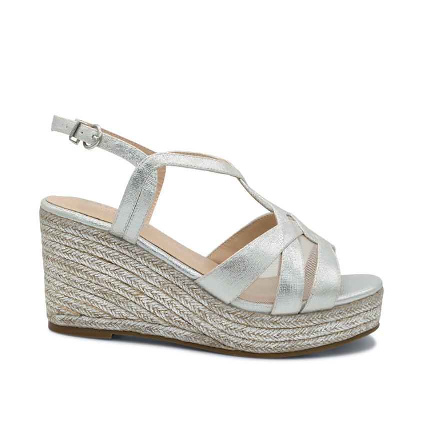 paradox london Yanelli Wide Fit Sandals Silver Shimmer Wide Fit Wedge Espadrilles