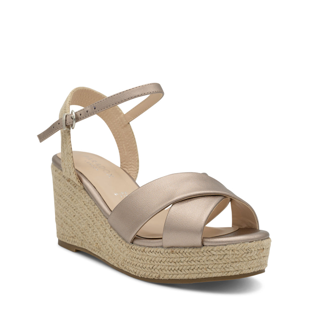 Paradox London Yona Wide Fit Sandals Pewter PU Wedge Espadrille Sandals