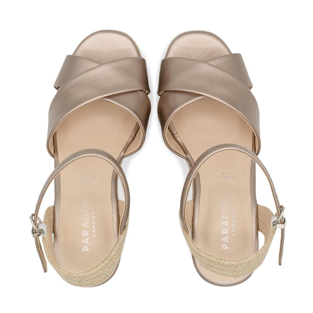 Paradox London Yona Wide Fit Sandals Pewter PU Wedge Espadrille Sandals