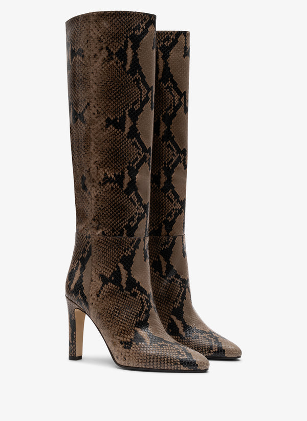 Parallèle Bottes Cuir Imprimé Serpent Teresa - Chaussures Femme