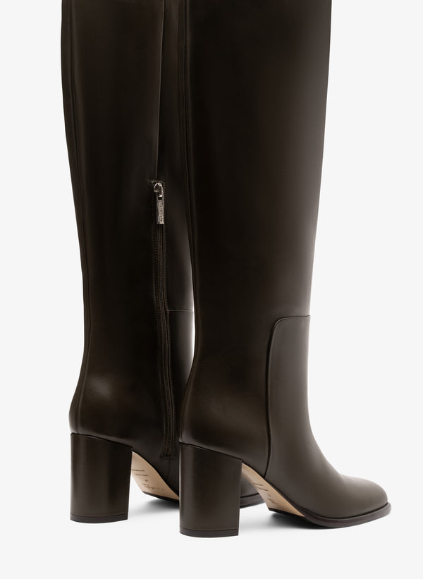 Parallèle Bottes Cuir Lisse Kaki Melia - Chaussures Femme