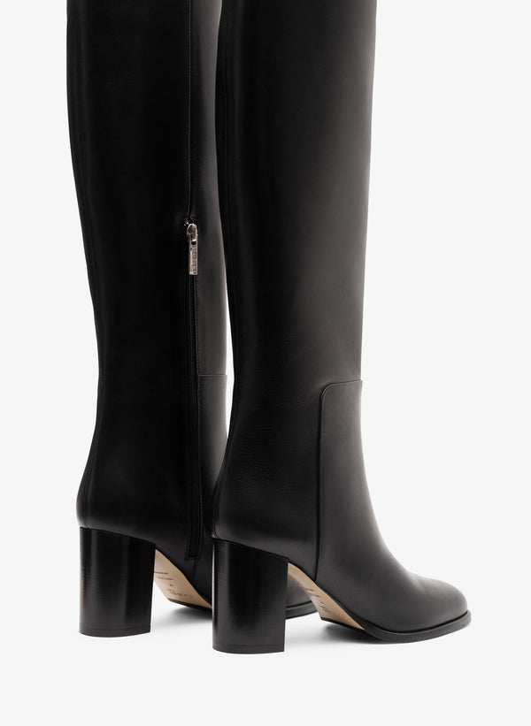 Parallèle Bottes Cuir Lisse Noir Melia - Chaussures Femme