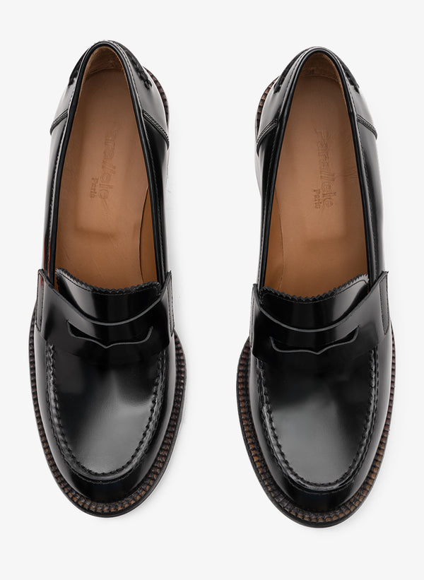 Parallèle Mocassins Cuir Brossé Noir Oxford - Chaussures Femme