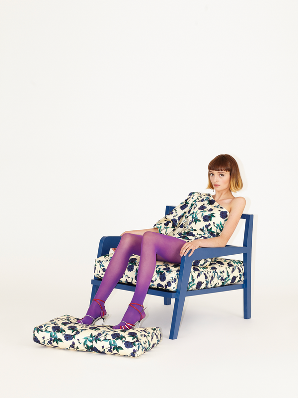 Parden' LEVANTE One-shoulder Cotton Dress Roses Navy / 40