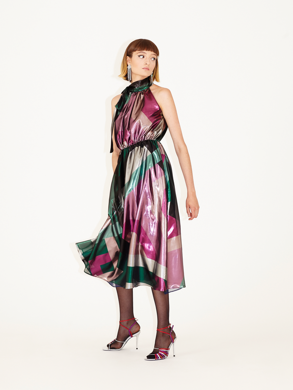 Parden' MARTHA Silk Lurex Dress Roses Navy / 40