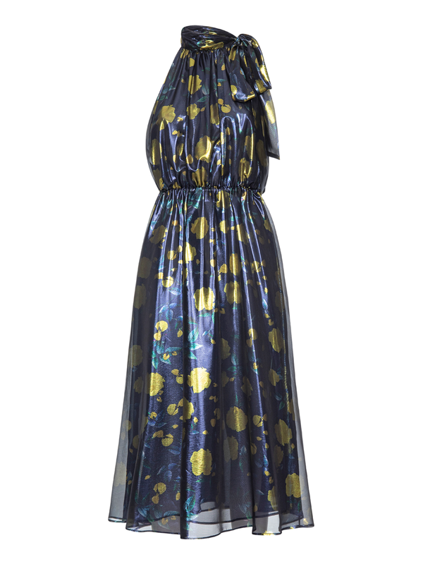 Parden' MARTHA Silk Lurex Dress Roses Navy / 40