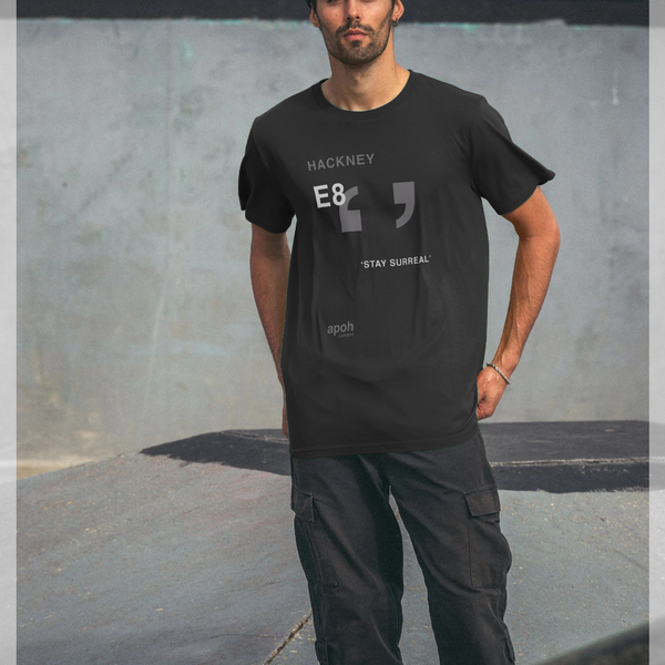 parka london apoh Surreal Hackney Slogan Black T-Shirt