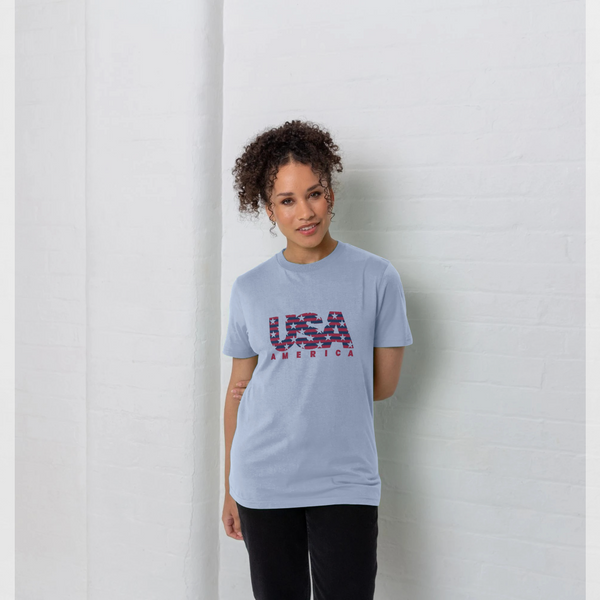 parka london apoh USA Stars & Stripes Graphic Blue T-Shirt