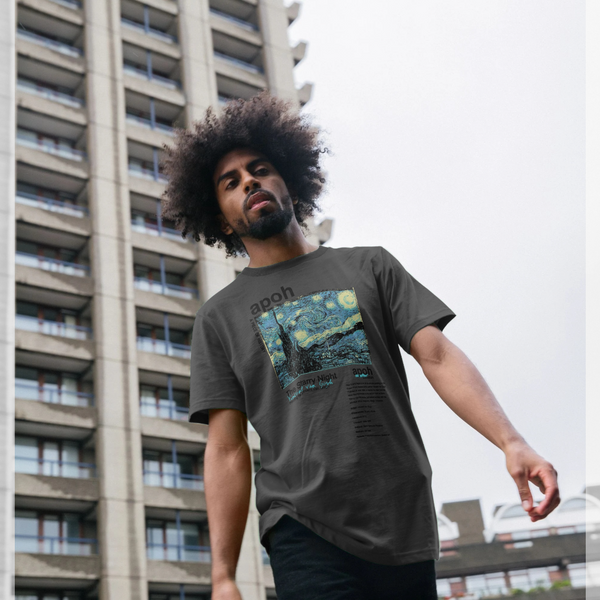 parka london APOH Van Gogh Starry Night Text Charcoal T-Shirt