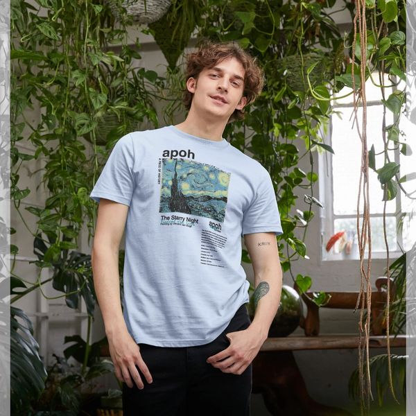 parka london APOH Van Gogh Starry Night Text Light Blue T-Shirt