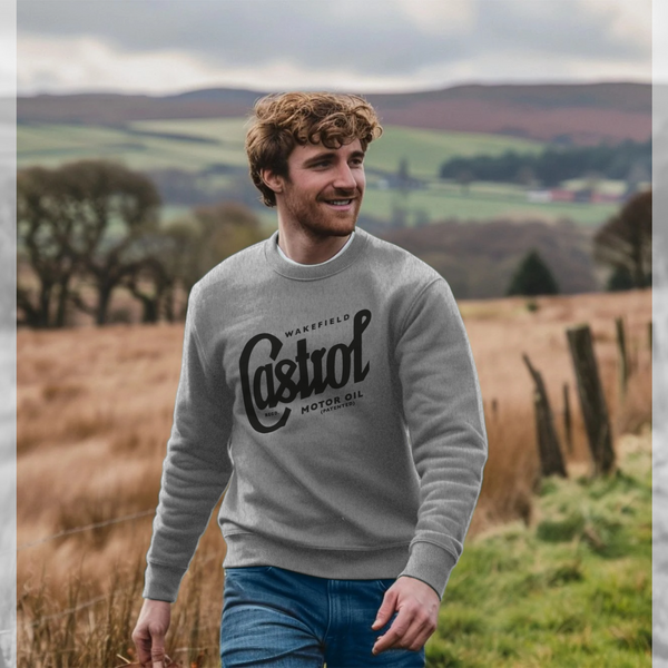 parka london Castrol Classic Logo Wakefield Script Heather Grey Sweatshirt