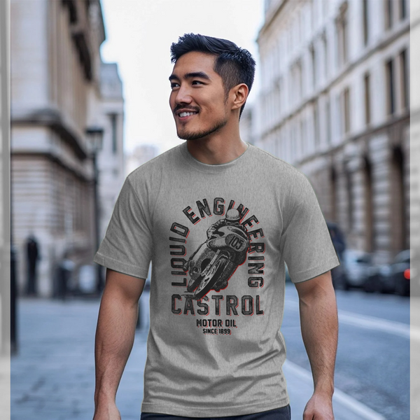 parka london Castrol Retro Motorbike Heather Grey T-Shirt