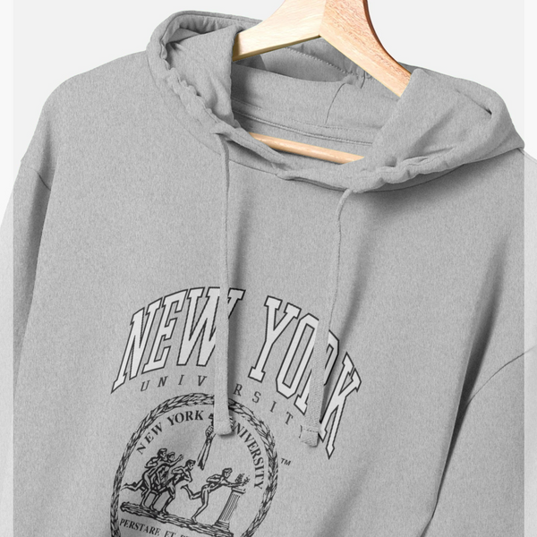 parka london New York University Crest Graphic Grey Hoodie