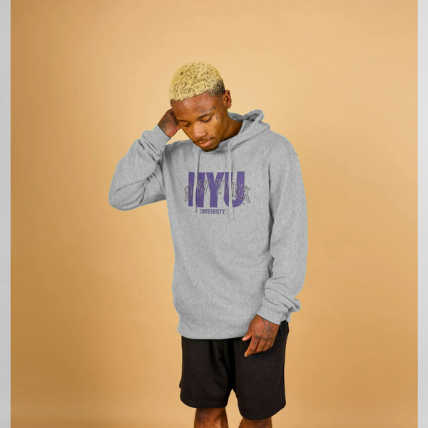 parka london New York University Script Graphic Grey Hoodie