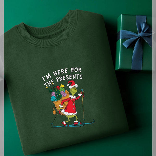 parka london The Grinch Here For The Presents Green Sweatshirt