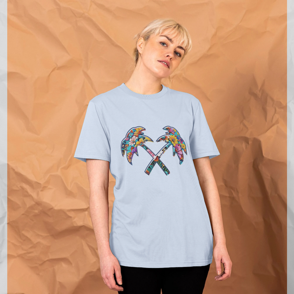 parka london Trainerspotter Cross Palm Flowers Light Blue T-Shirt