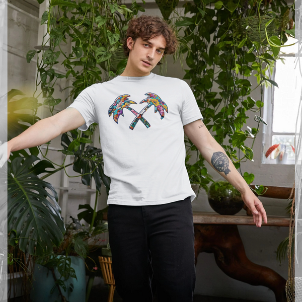 parka london Trainerspotter Cross Palm Flowers White T-Shirt