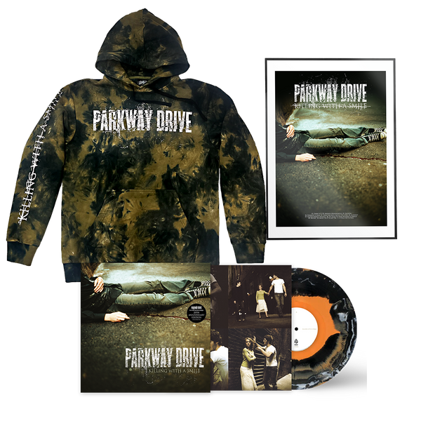 parkway drive KWAS 20 Year Anniversary - Killing With A Smile Tie Dye Hoodie & Vinyl Bundle