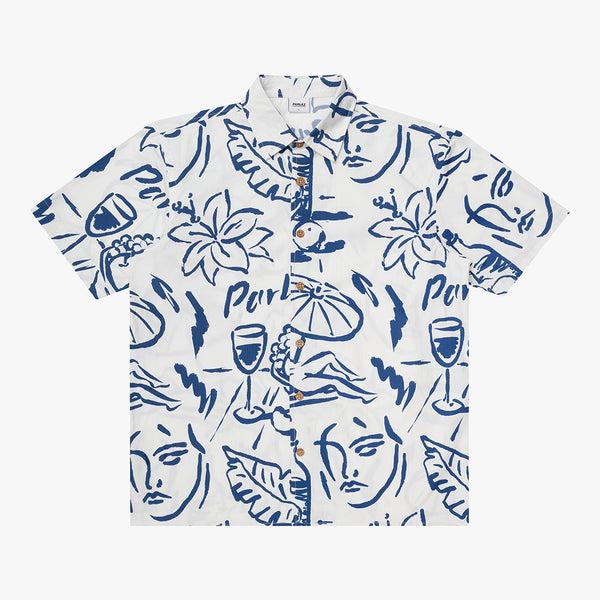 parlez clothing Unwind S/S Shirt White/Cobalt