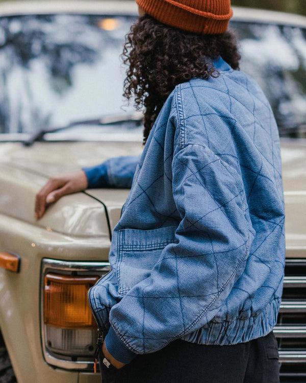 Passenger Women's Lucia Denim Sherpa Lined Bomber Jacket