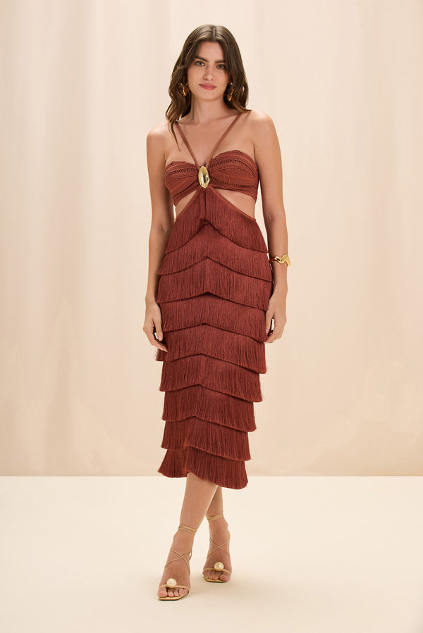 patbo AMBER FRINGE MIDI DRESS