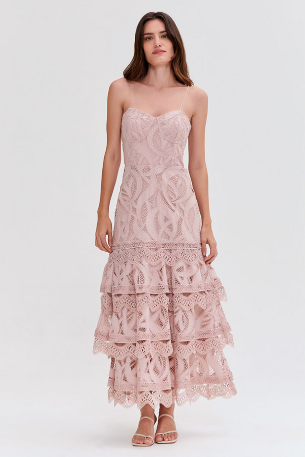 patbo AURA LACE FLUTTER MIDI DRESS