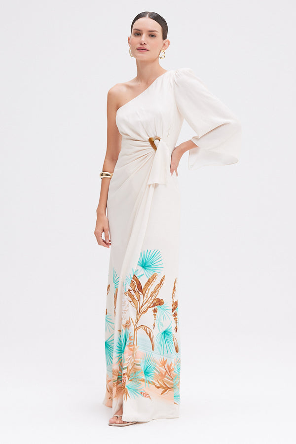 patbo BANANEIRA TROPICAL ONE SHOULDER MAXI DRESS