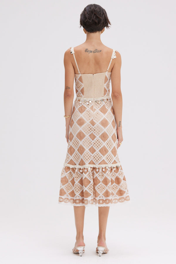 Patbo BOSSA CROCHET CORSET MIDI DRESS