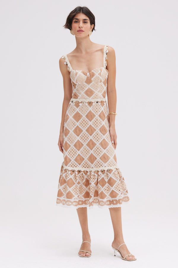 patbo BOSSA CROCHET CORSET MIDI DRESS