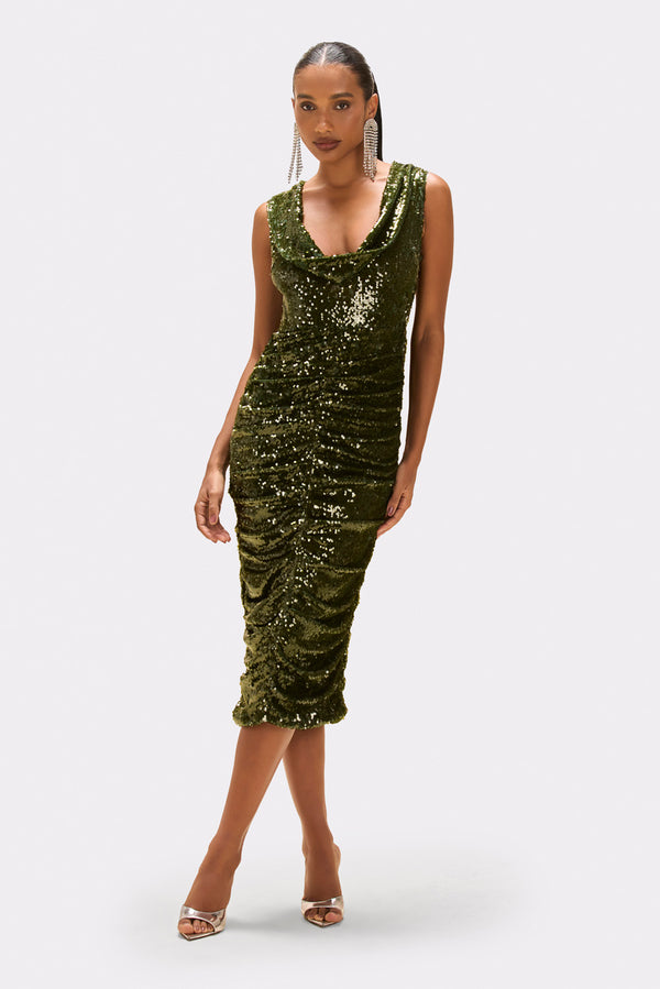 patbo BOSSA SEQUIN PLUNGE MIDI DRESS