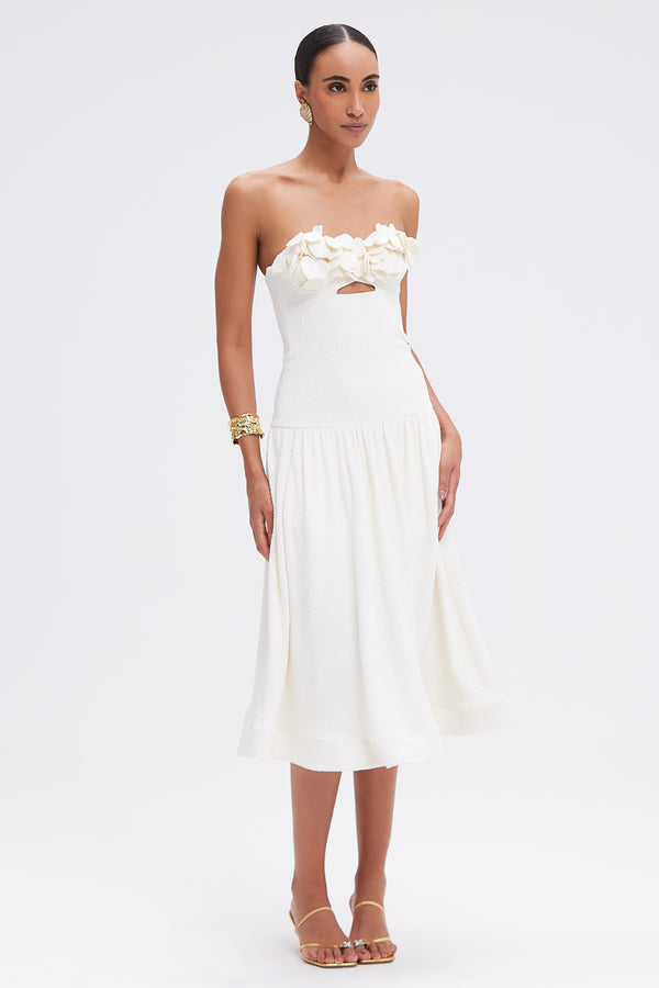 patbo BREEZE JACQUARD FLOWER APPLIQUE MIDI DRESS