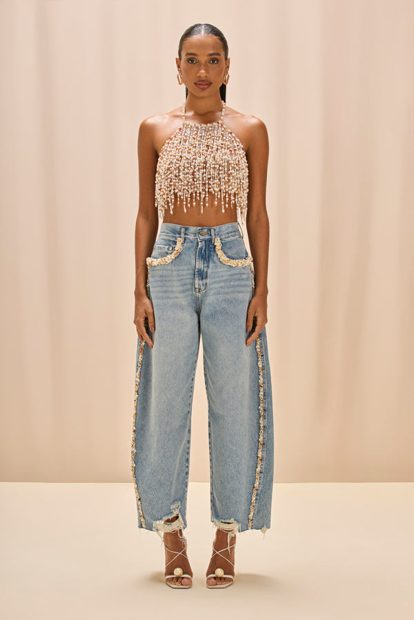 patbo CAMILA COELHO BEADED DENIM PANT