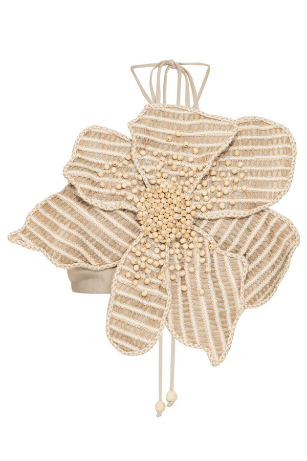 Patbo CANDY LINEN HAND BEADED FLOWER TOP