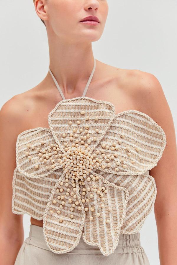 Patbo CANDY LINEN HAND BEADED FLOWER TOP
