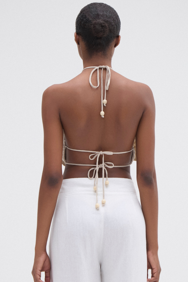 Patbo CANDY LINEN HAND BEADED FLOWER TOP