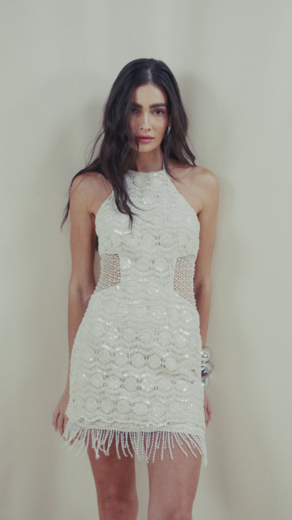 Patbo CROCHET BLOOM HALTERNECK MINI DRESS