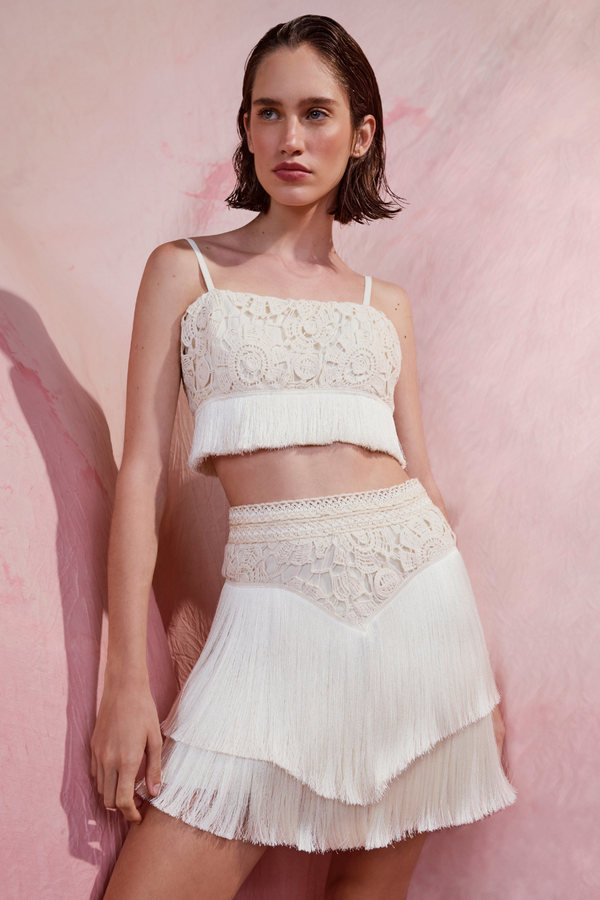 Patbo Crochet Fringe Mini Skirt