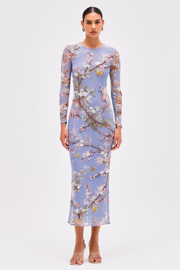 patbo DELICATA EMBROIDERED TULLE MIDI DRESS