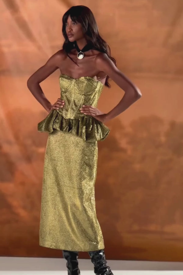 Patbo GOLDEN WEAVE MIDI SKIRT