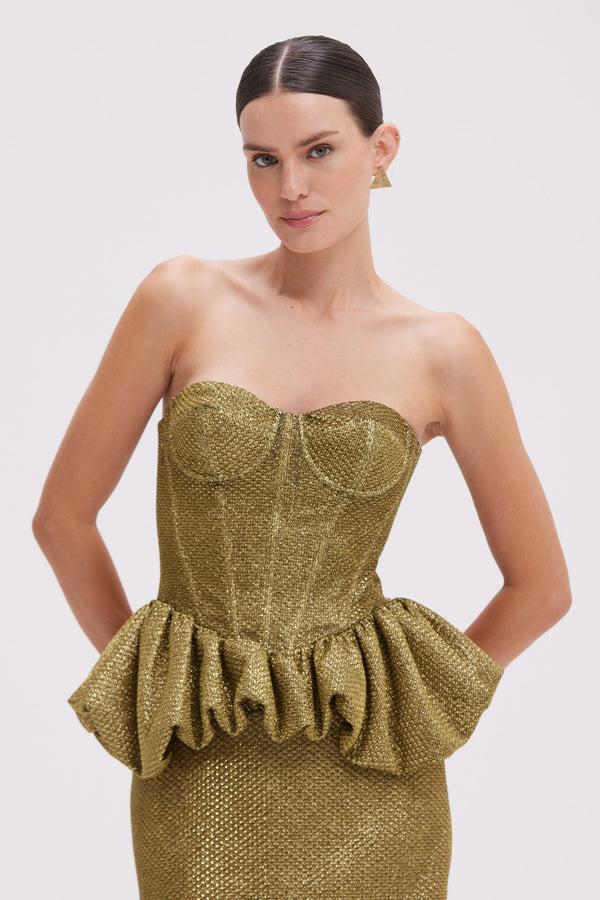 patbo GOLDEN WEAVE PEPLUM TOP