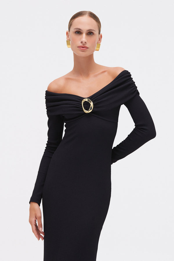 Patbo GRACE KNIT DRAPED MIDI DRESS