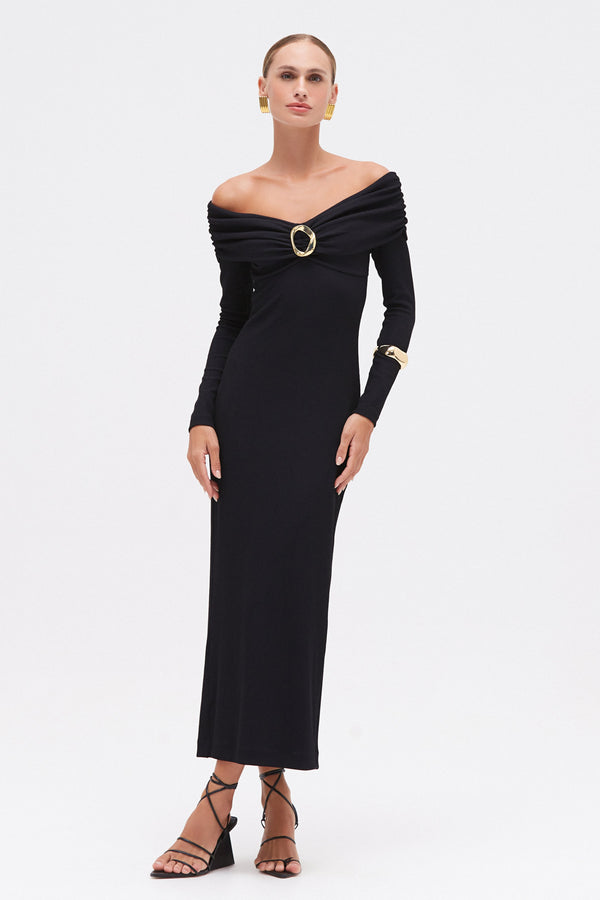 patbo GRACE KNIT DRAPED MIDI DRESS