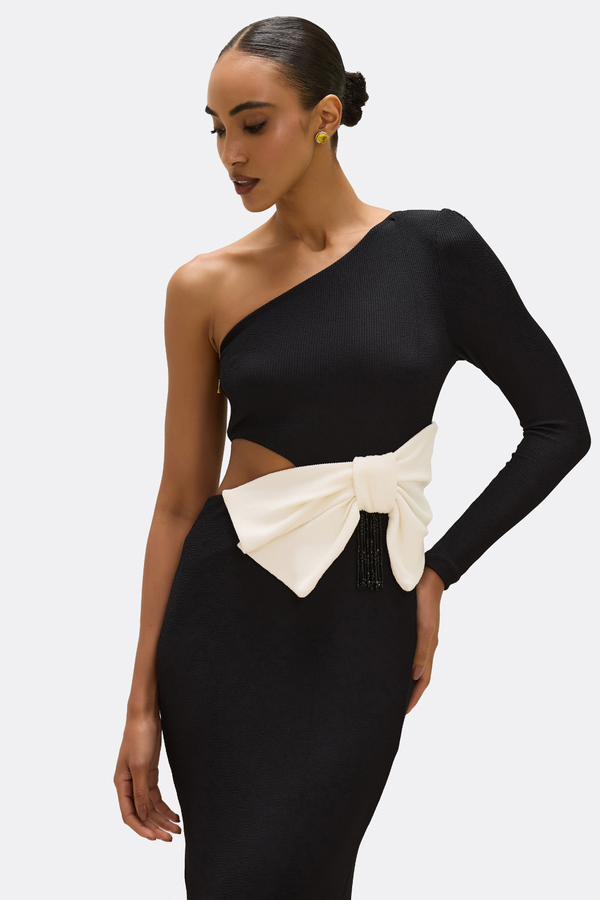 patbo GRACE KNIT ONE SHOULDER MIDI DRESS