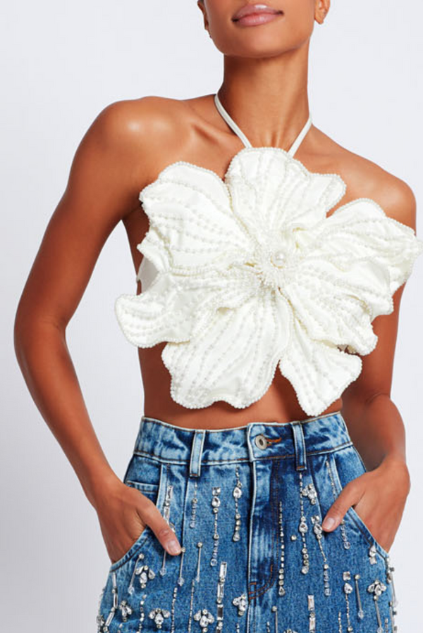 patbo HAND-BEADED FLOWER TOP