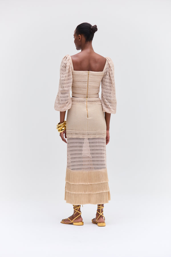 Patbo LUREX KNIT AND FRINGE LONG SKIRT
