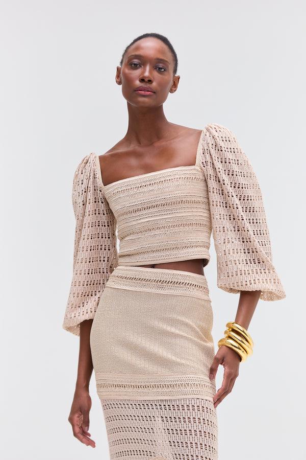 patbo LUREX KNIT AND FRINGE TOP